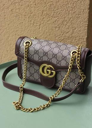 Стильная женская сумка в стиле gucci brown/beige