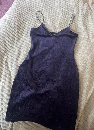 Бархатне міні чорне плаття блискуче