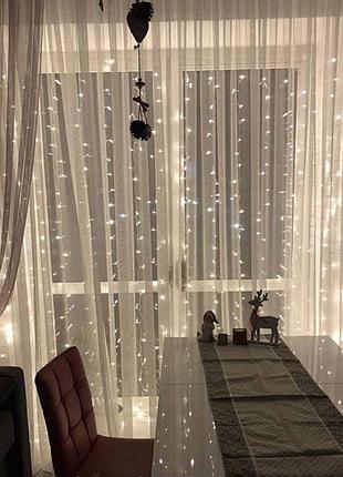Гірлянда штора роса крапля 300 led 3х2м гірлянда на вікно з пультом працює від usb