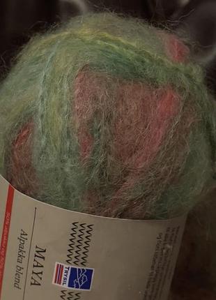Якісна гарна мультиколор зелено-рожева коралова вʼязальна пряжа нитка вовна альпака та акрил maya норвегія alpaca blend