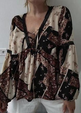Блузка,рубаха с баской в этно бохо стиле,большой размер, atmosphere