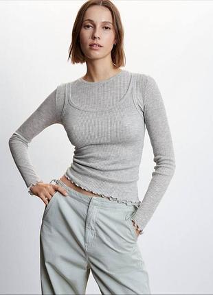 Напівпрозорий сірий лонгслів з майкою mango