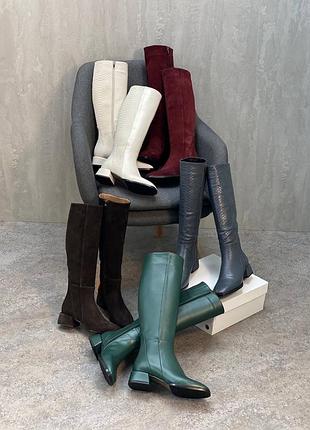 Шкіряні чоботи квадратні носик/підбор на худі ніжк