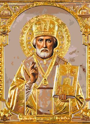 Картина по номерам религия. николай чудотворец с красками металик 40*50 см оригами lw 3432