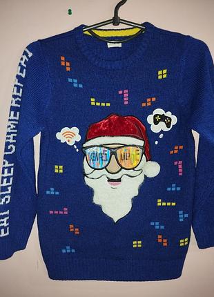 Детский свитер рождественский, f&amp;f, синего цвета, 9-10 рокиа