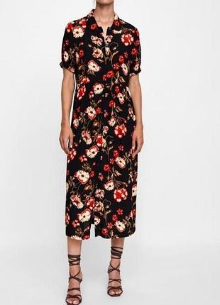 Zara нова довга сукня сорочка в маки на ґудзиках розмір s-l