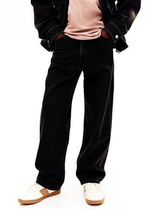 Черные мешковатые свободные брюки штаны джинсы из стираного денима h&m 13-14 лет