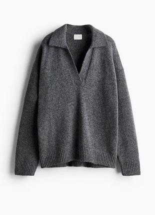 Сірий светр джемпер з коміром h&m шерстяний