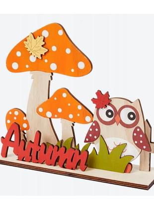 Осенний декор для детской комнаты, садика, школы "сова с грибами" 20х17,5 см
