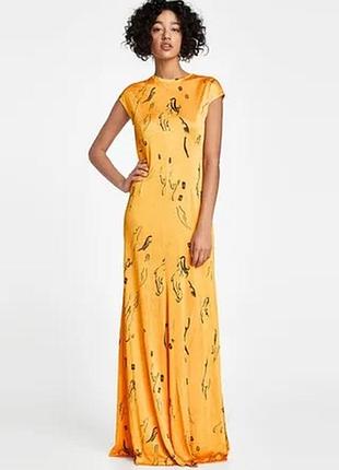 Жовта чорна прозора сукня максі з круглим вирізом  та абстрактним принтом  від zara