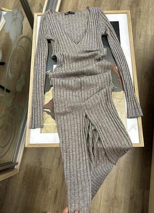 Сукня максі/міді довжини в рубчик, плаття локшина з розрізом zara