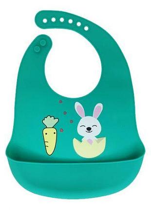 Слюнявчик силиконовый "зайка", зеленый