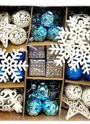 Новорічні прикраси, кульки, сніжинки, візерункові зірки, (52 штуки, діаметр 7 і 3.5 см)