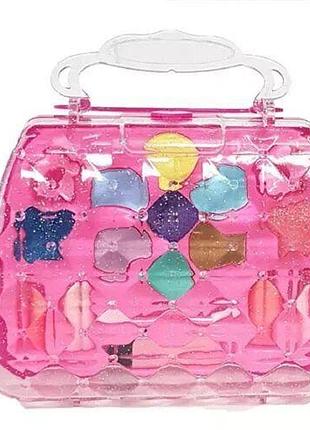 Набор детской косметики в сумке (палетка теней на 9 цветов, аппликатор и кисть для нанесения, 4 помады)