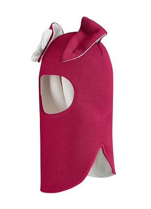 Зимняя шапочка-шлем corona.hm "зайчик" ягодный, бантик белый