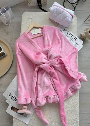 🌈 голубой, розовый! шикарный плюшевый женский домашний халат с поясом розовый жеncкий плюш мягкий