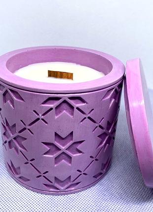 Соєва свічка в бузковому кашпо зоряне небо об’ємом 220 мл. з ароматом печива