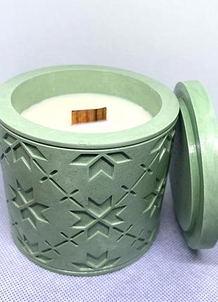 Соєва свічка в зеленому кашпо зоряне небо об’ємом 220 мл. з ароматом печива
