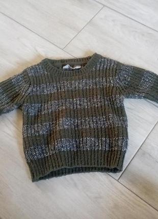 Детский свитер primark (f&amp;f), теплый, вязаный, темно-зеленый в полоску, на 9-12 месяцев (80 см