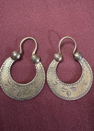 Серьги калачики лунници серебро 875 винтаж