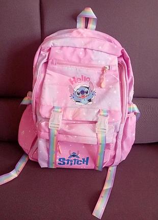 Рюкзак детский большой розовый stitch для средней школы для девочек