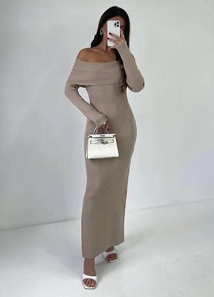 🌈5! шикарное теплое ангоровое платье в рубчик длинная бежевая бежевая бежевая платья женское на плече женское платье