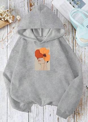 Жіноча повсякденна класична тепла флісова кофта худі з капюшоном та з малюнком тканина тринитка на флісі