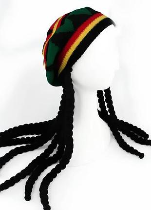 Раста шапка resteq с дредами, шапка раскатанная боба марли, вязанная шапка в стиле растая, шапка реги с дредами (va-1430293725)