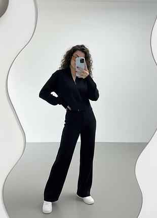 🌈4! шикарный теплый ангоровый костюм женский ангора черный женский на замке брючный брюки кофта