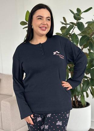 ⭐⭐⭐⭐⭐ 
затишна флісова жіноча піжама двійка з бантиками 🎀 великий розмір plus size do3891