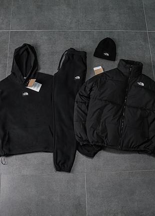 Костюм з мікрофліс пулар + куртка пуховик tnf + шапка