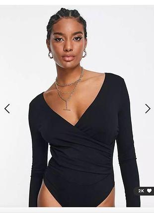 Боди женское чёрное с длинным рукавом asos, размер 38 (uk 10, us 6)