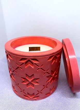 Соєва свічка в червоному кашпо зоряне небо об’ємом 220 мл. .з ароматом печива