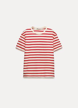 Женская футболка в красную полоску тельняшка zara  морячка хлопковая футболка зара  3253/322/944