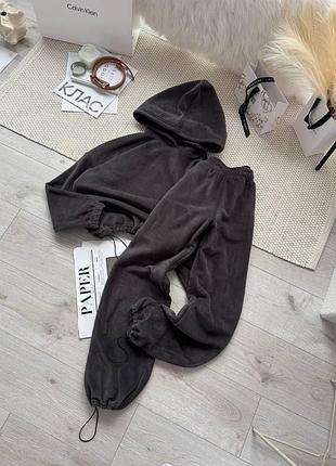 Жіночий повсякденний спортивний теплий флісовий костюм двійка штани та кофта тканина двосторонній фліс