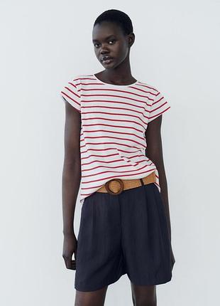 Женская приталенная футболка в красную полоску zara  4174/158/944 тельняшка морячка зара