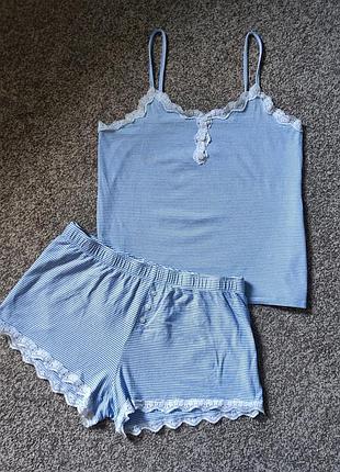 Хлопковая пижама в полоски топ и шорты