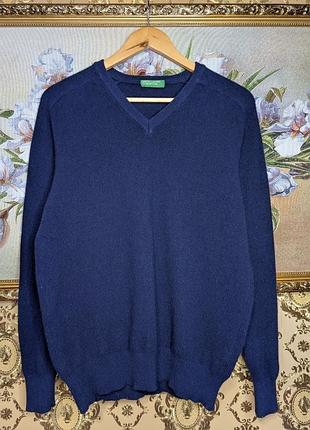 Benetton свитер шерсть джемпер пуловер синий шерстяной шерстированной свитер