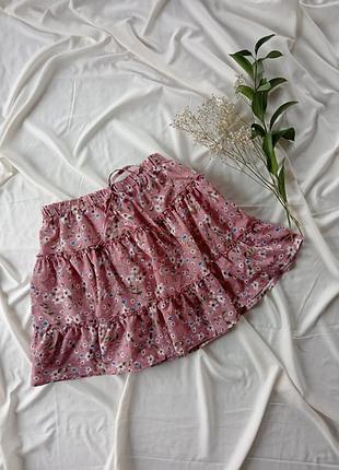 Легкая мини юбка, в цветочный принт, с эластичным поясом, размер 42/44