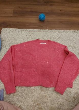 Женский розовый короткий свитер, м