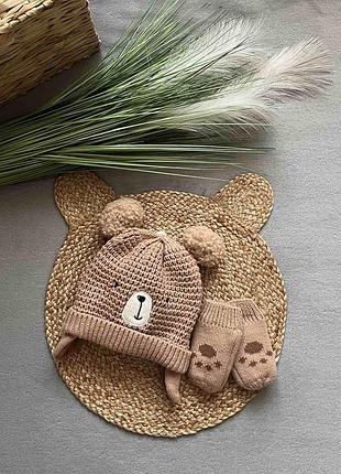 Теплий,зимовий комплект шапка та рукавички george 80 см.,86 см. 🧸
