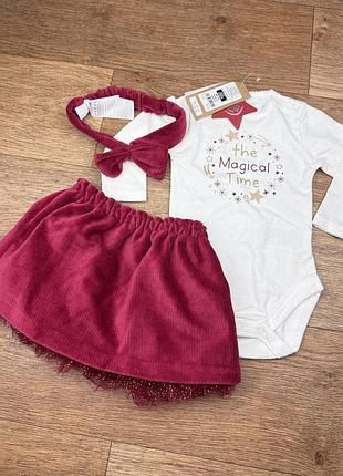 Новий набір спідниця бодік повʼязка 3-6 міс