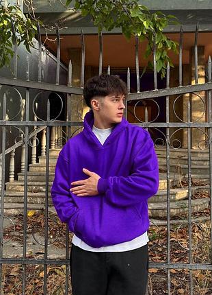 Худи женское / мужское фиолетовое с капюшоном оверсайз на флисе теплое осеннее весеннее зимнее
