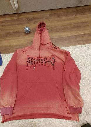 Толстовка свитшот тай-дай, красная, длинная, л