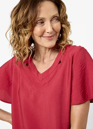Терракотовая блуза футболка с v образным вырезом от next