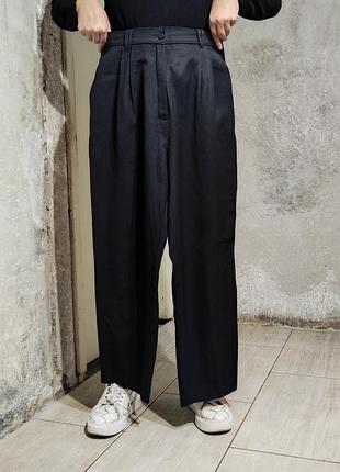 Брюки с защипами оверсайз свободные прямые черные штаны с защипами высокая посадка классика широкие мом