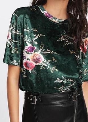 Бархатная велюровая блуза футболка с цветами