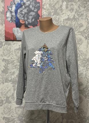 Світшот сірий жіночий з ялинкою утеплений