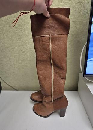 Кожаные сапоги ботфорды на цигейке