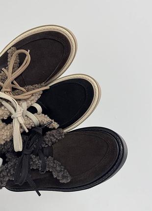 Зимові лофери на шнурівці з хутром тедді